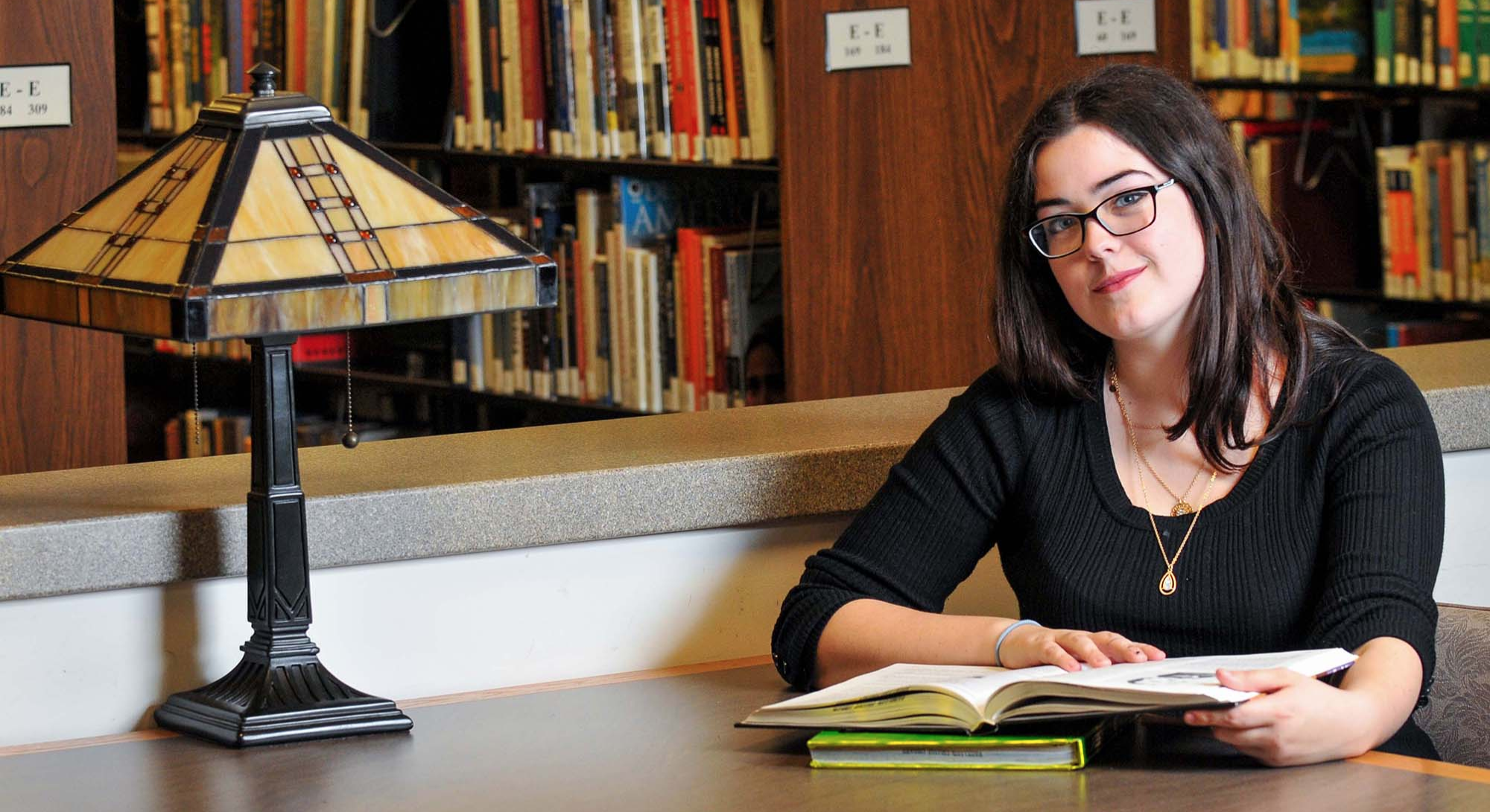 Student studying in library